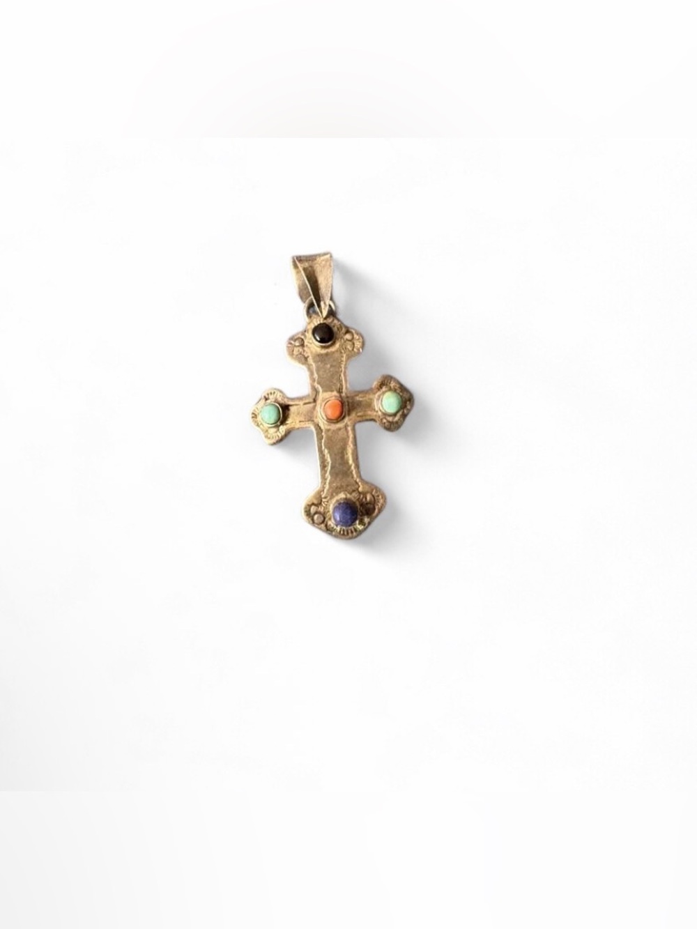 Vintage Thailand 925 Sterling Silver Multi-Stone Cross Pendant